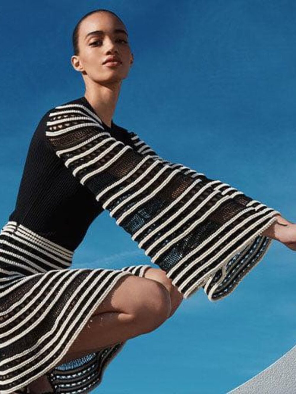 Alaia Flare Crotchet Striped Sleeve Sweater - Size 42